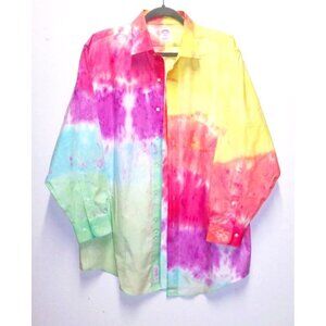 Brooks Brothers Mens Shirt BUTTON UP 16.5 Tie-Dye Multicolor BOHO VTG RARE